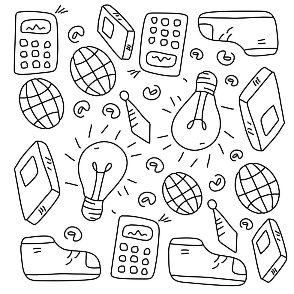Educational doodles of school tools with creativity symbols vector