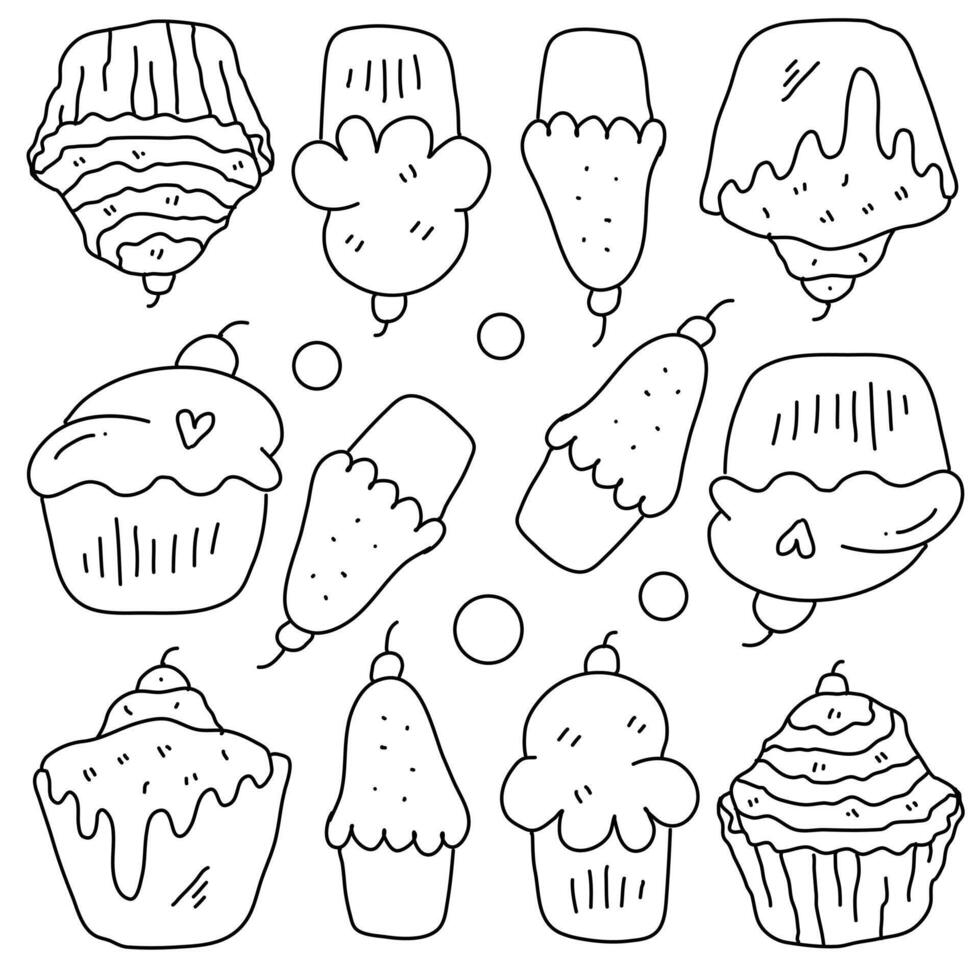 Cupcake Doodle Sketch Set with Icing and Cones vector