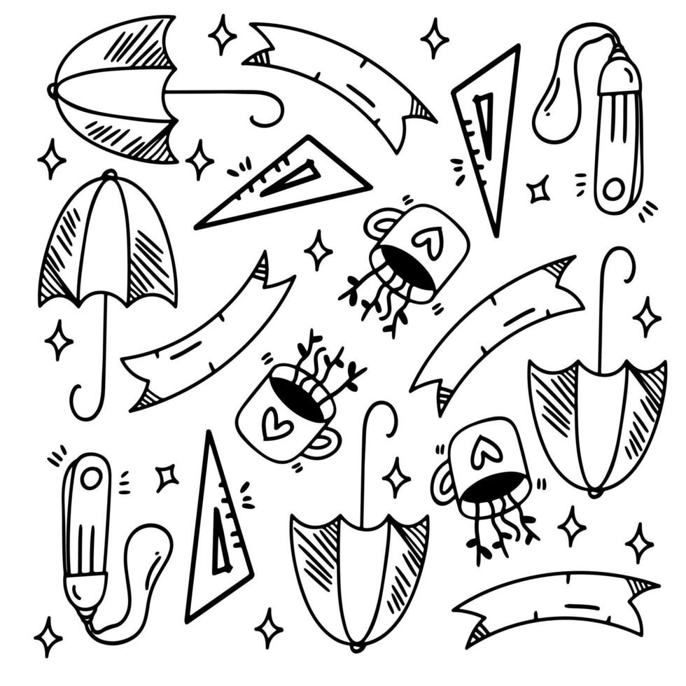 Creative Tools and Banners Doodle Sketch Set vector