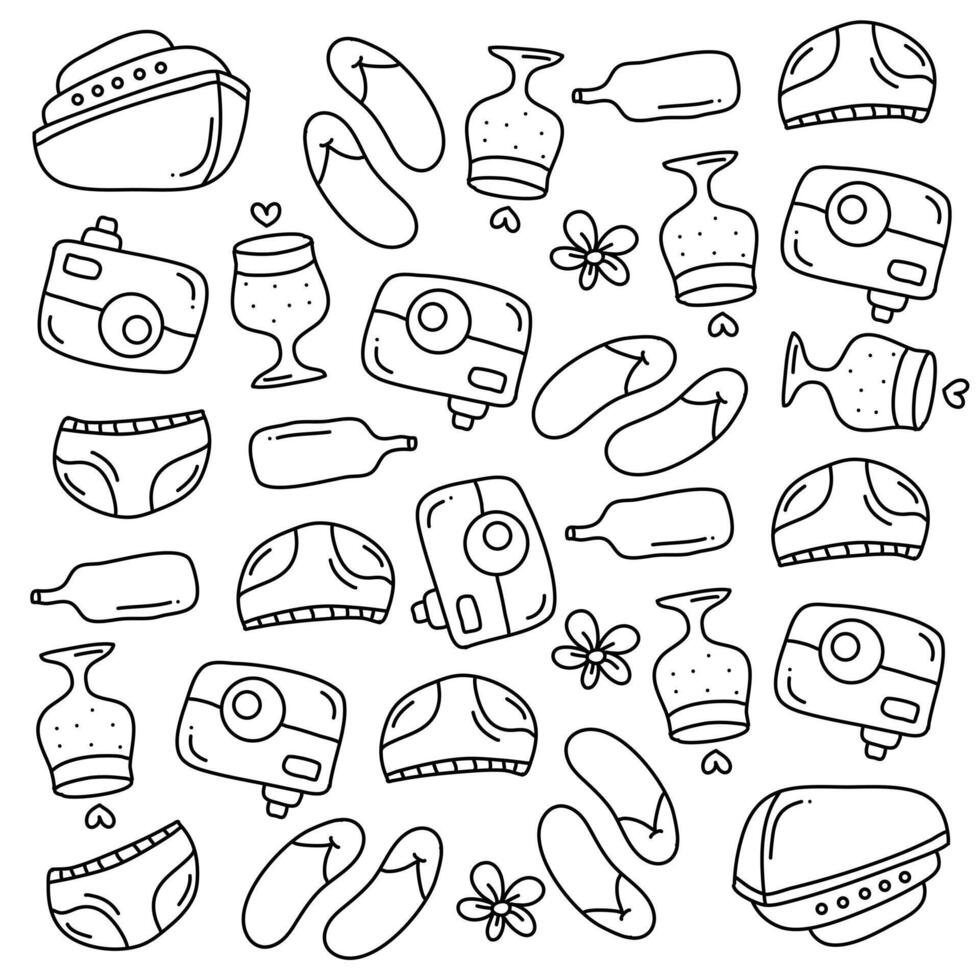 Summer party doodles beach vacation fun sun holiday elements vector