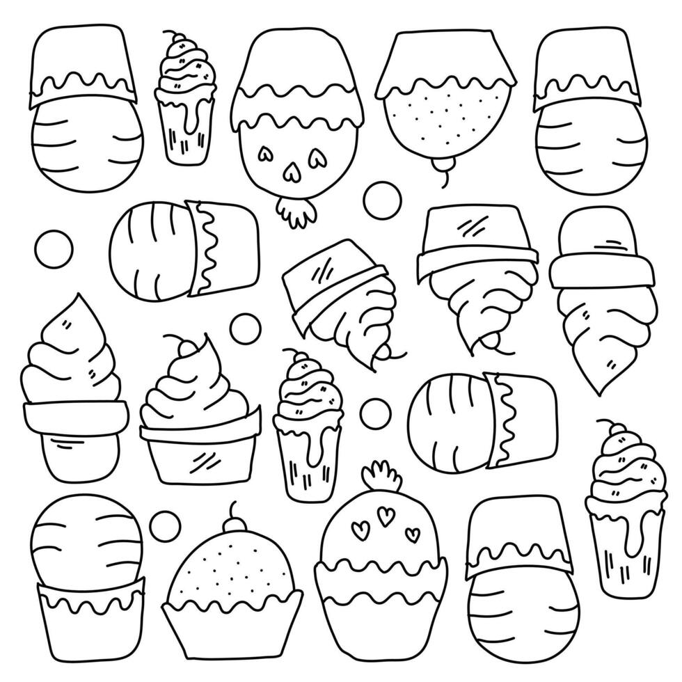 Hand Drawn Cupcake Doodle Set with Toppings vector