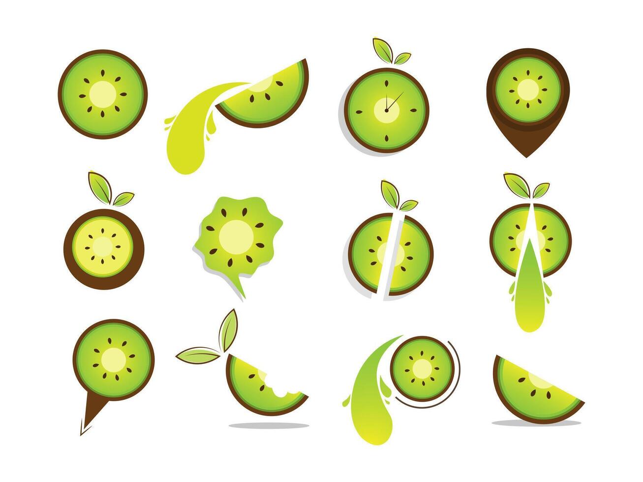 Fresh Kiwi Fruit Slices Segments Collection Design vector