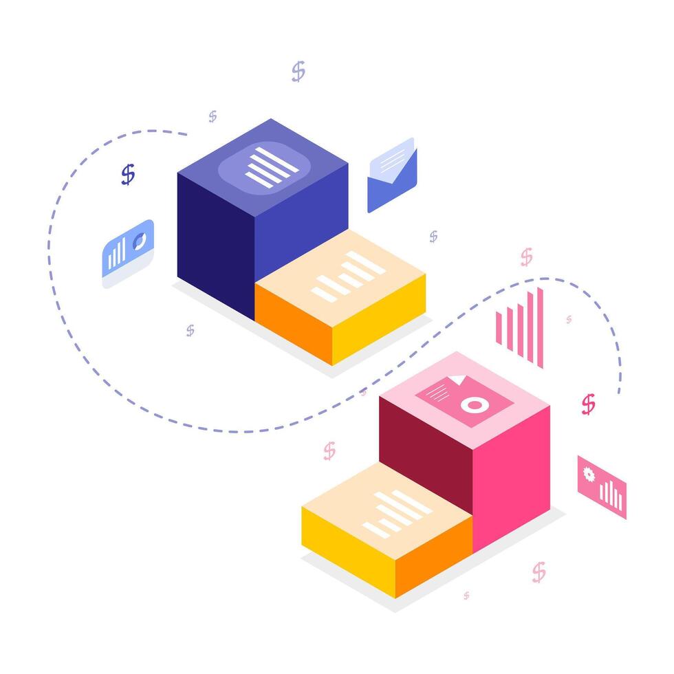 Abstract Isometric Shapes Interconnected Digital Network vector