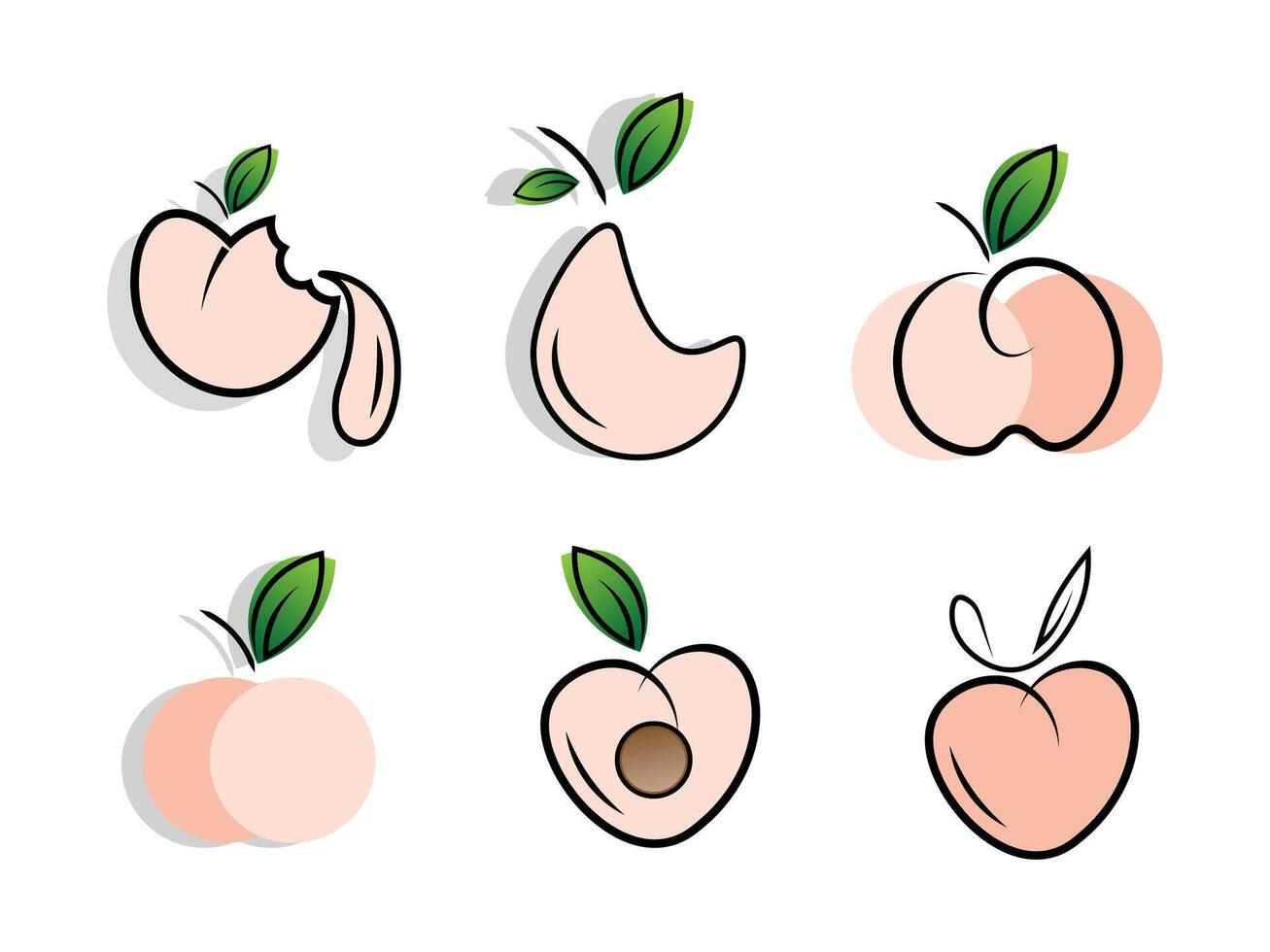 Peach Fruit Collection Outline Simple Design vector