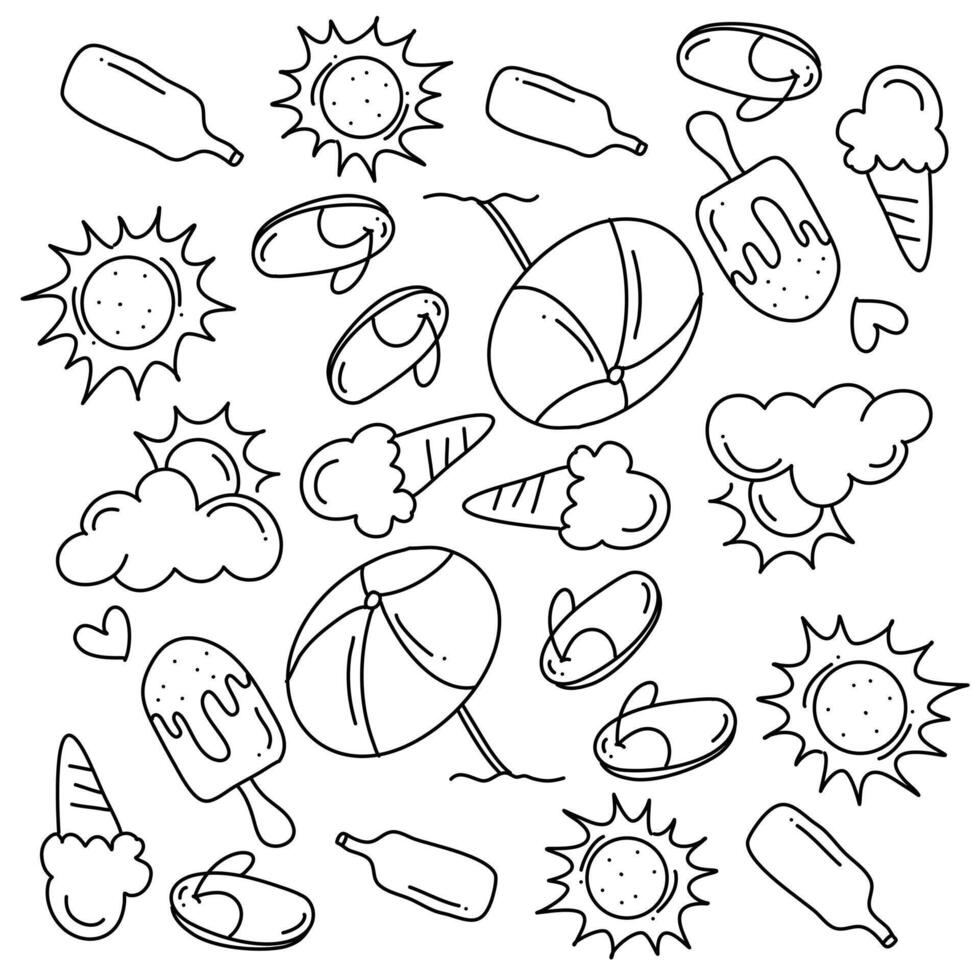 Summer Themed Icons and Objects Style Seamless Pattern vector