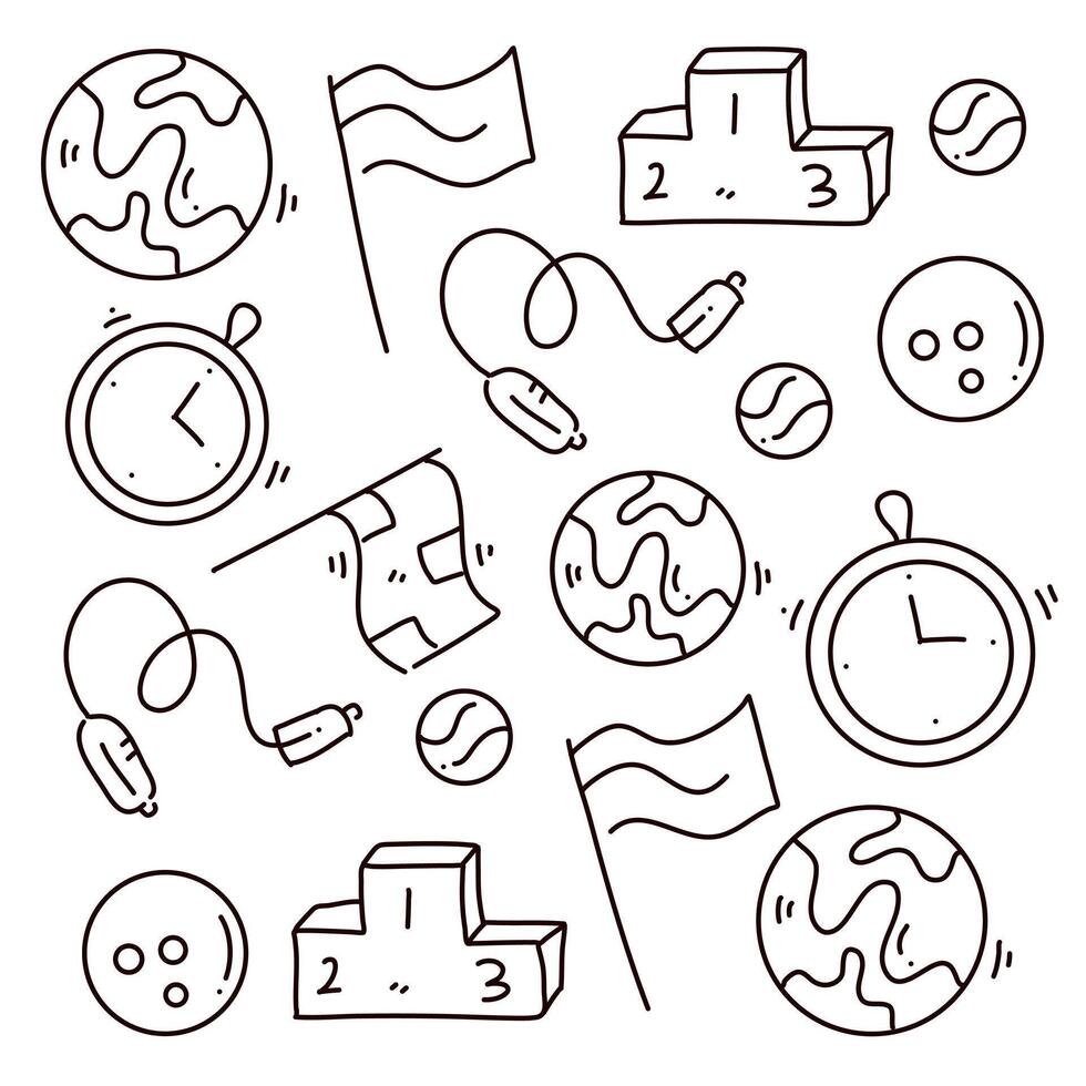 doodle Sport Icon Set with Line Style Various Sports Equipment and Activities vector