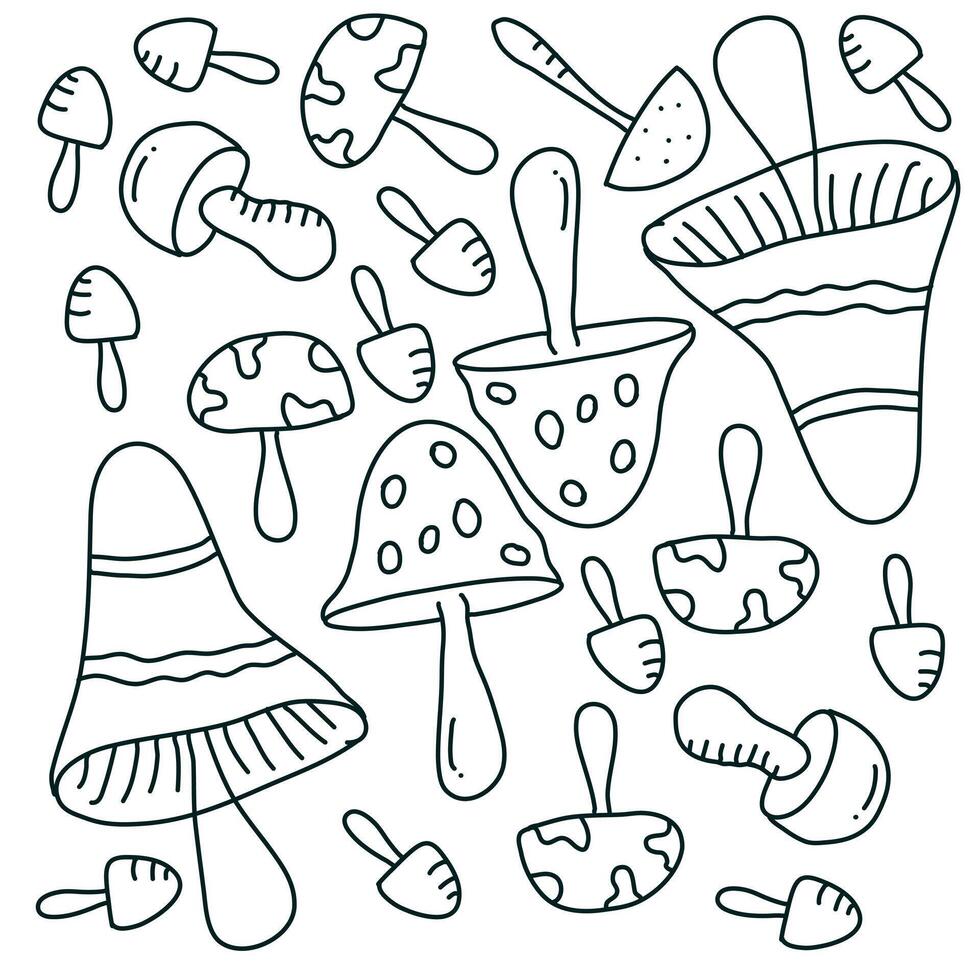 Cute Mushroom Doodle Set with Fantasy Vibes vector