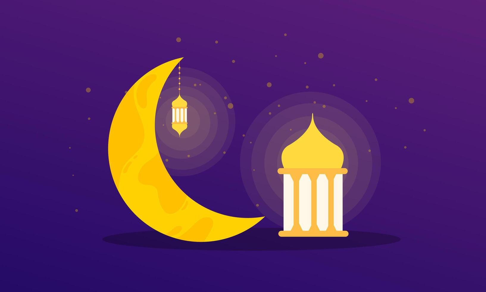 Ethereal Crescent Lantern Ramadan Serene Evening Illustration vector