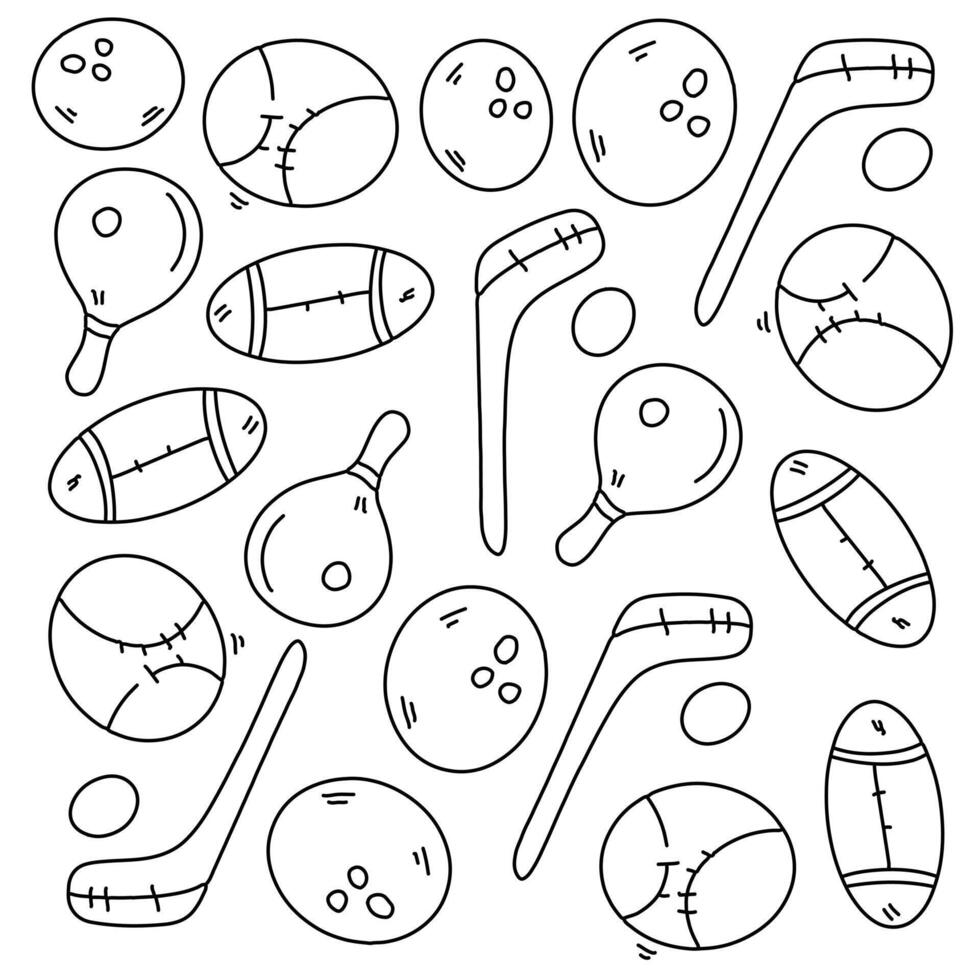 Doodle of sports gear with balls rackets and helmets vector