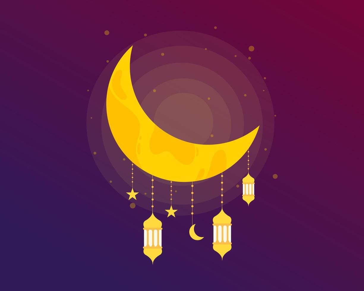 Purple Crescent Moon Ramadan Kareem Hanging Lanterns vector