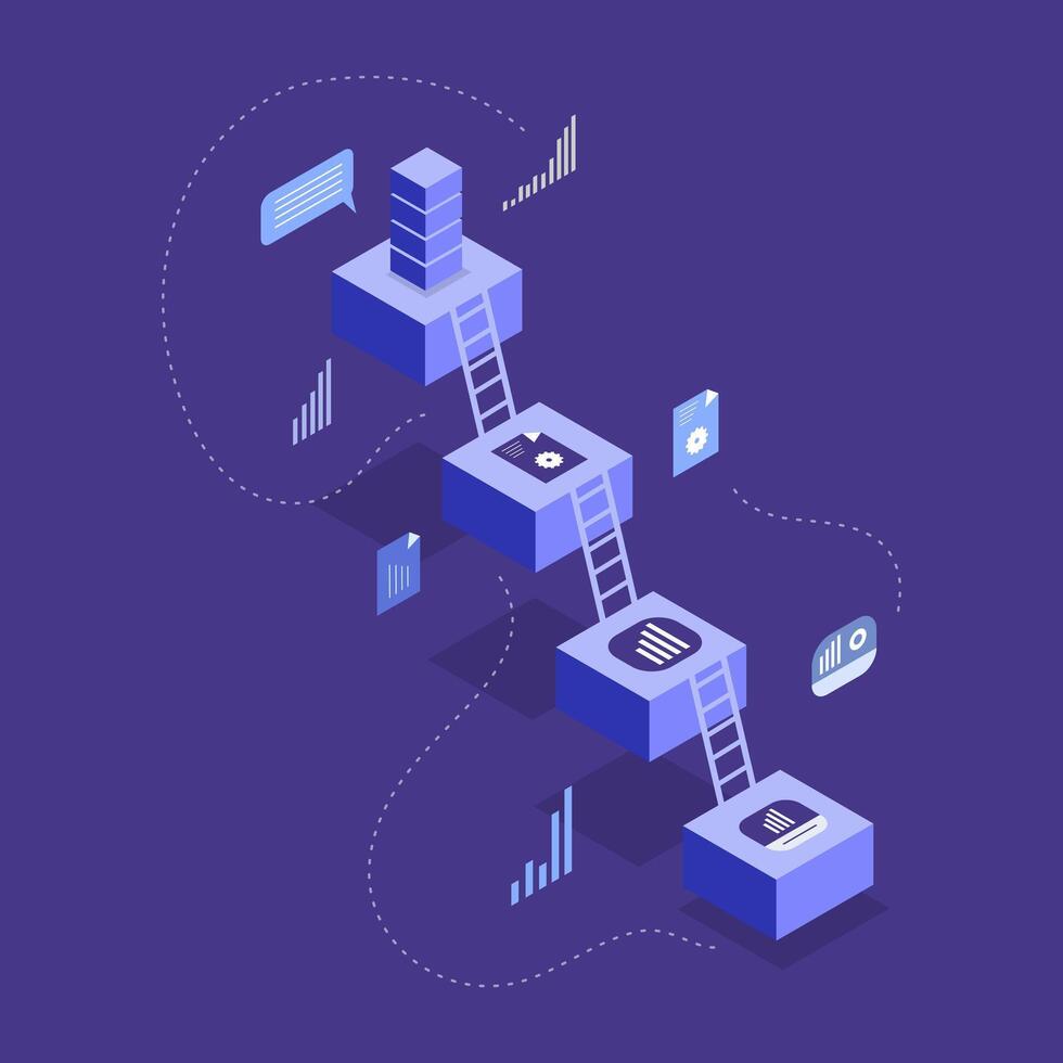 Isometric Digital Steps Progress Technology Connection Concept vector