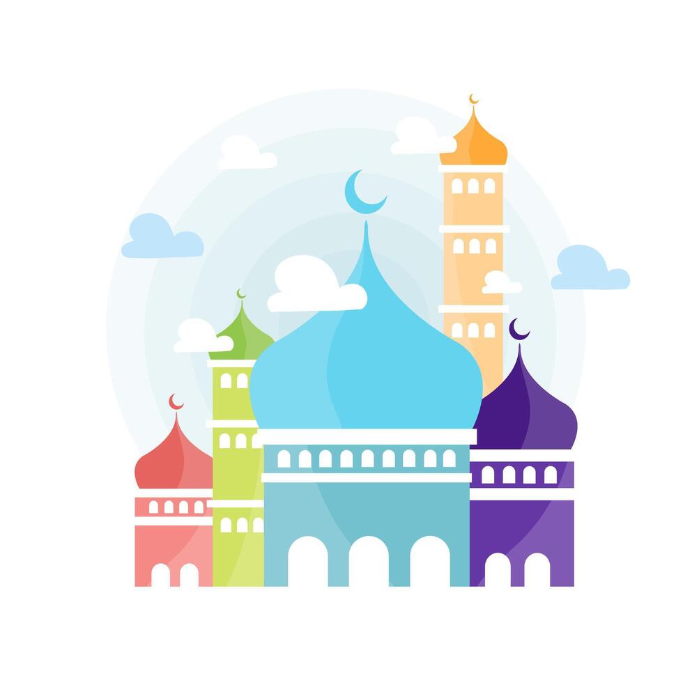 Colorful Ramadan Mosque Minarets Festive Night Design vector
