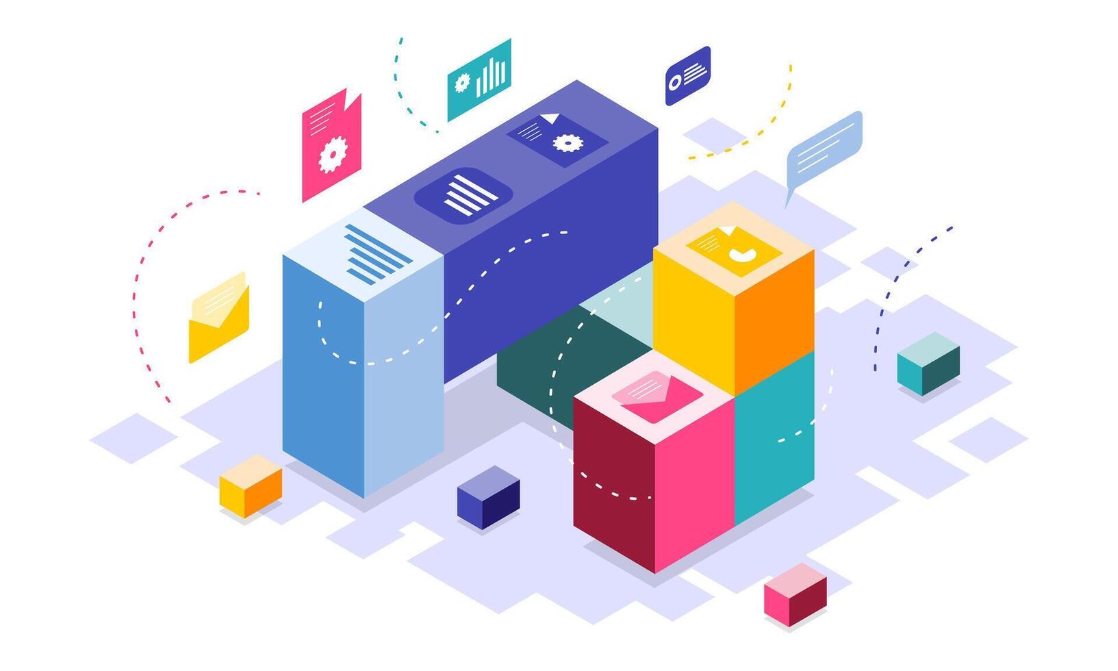 Creative Isometric Building Blocks City Construction Abstract Scene vector