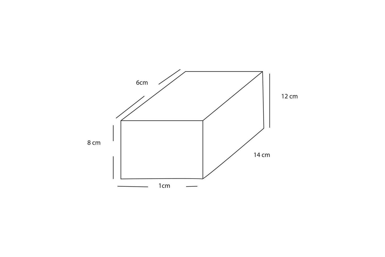 Cuboid diagram with labeled dimensions, technical line drawing, geometric shape illustration vector