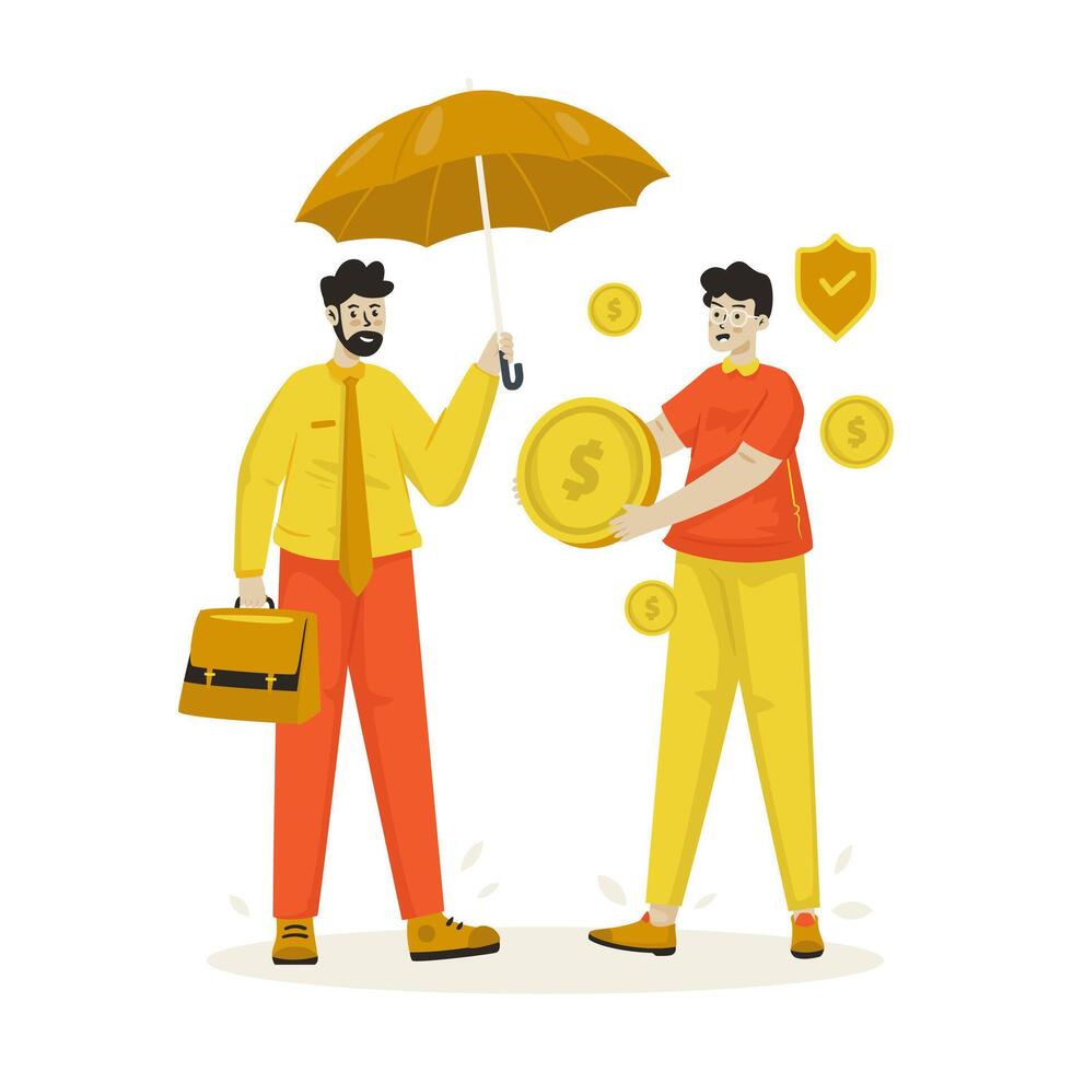 Male broker and client character wants to join insurance flat illustration vector