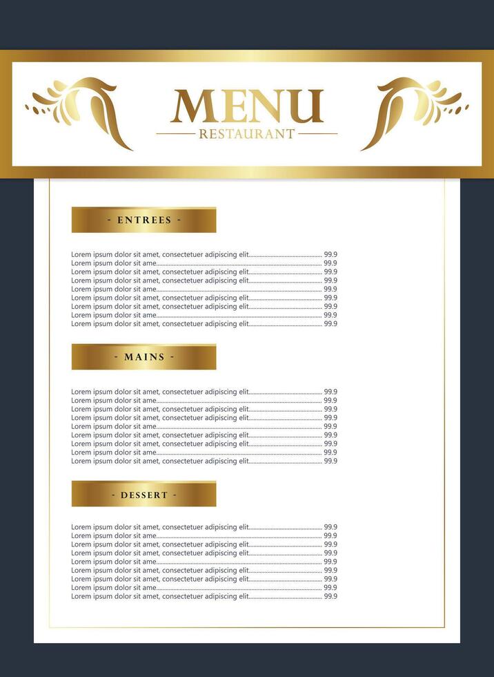 beautifully designed restaurant menu vector