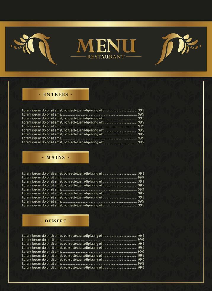 stylish and luxurious restaurant menu template vector