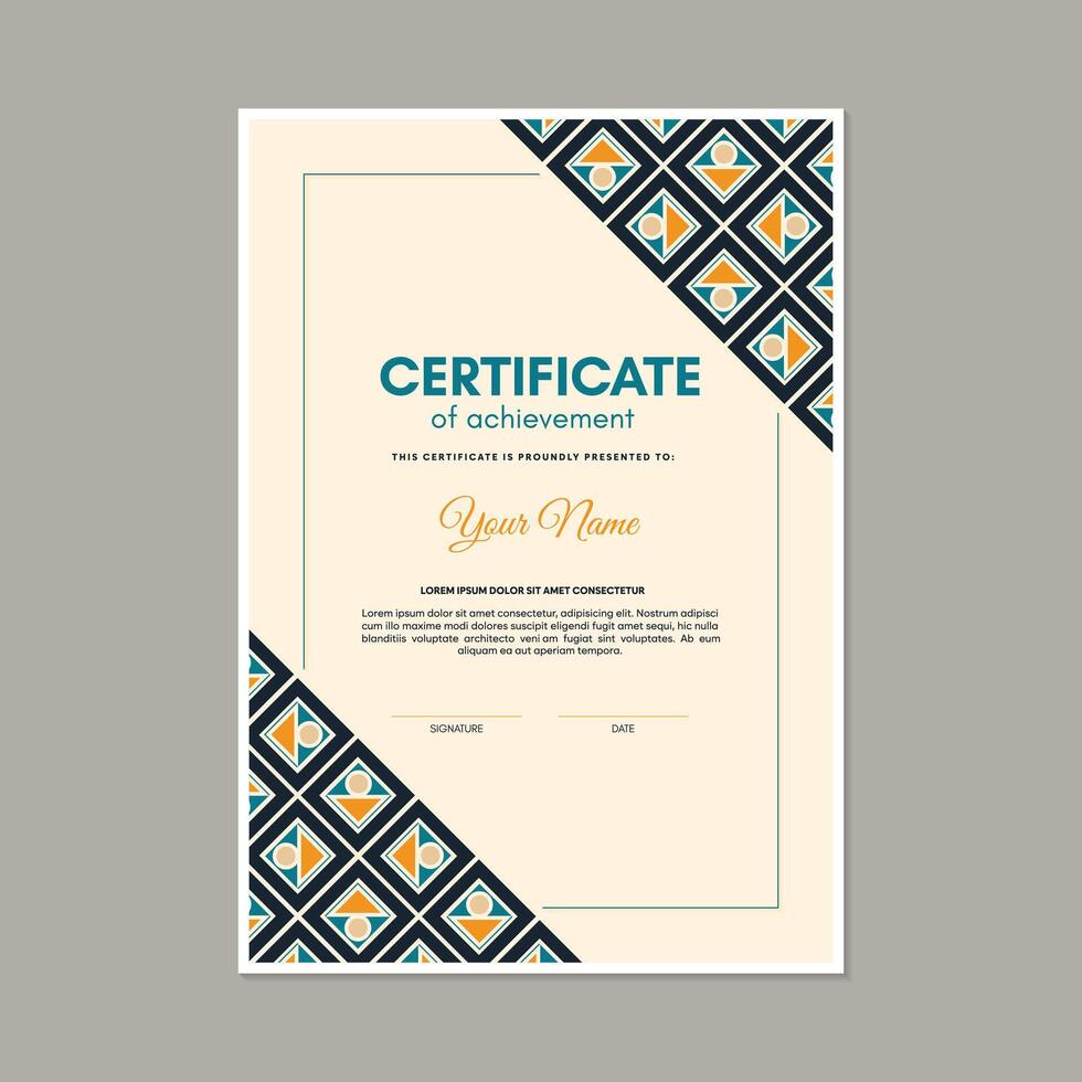 Diploma certificate award with abstract pattern. vector