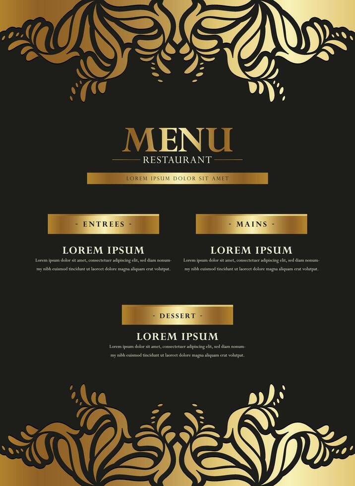 luxury gold restaurant menu with ornament pattern decoration vector