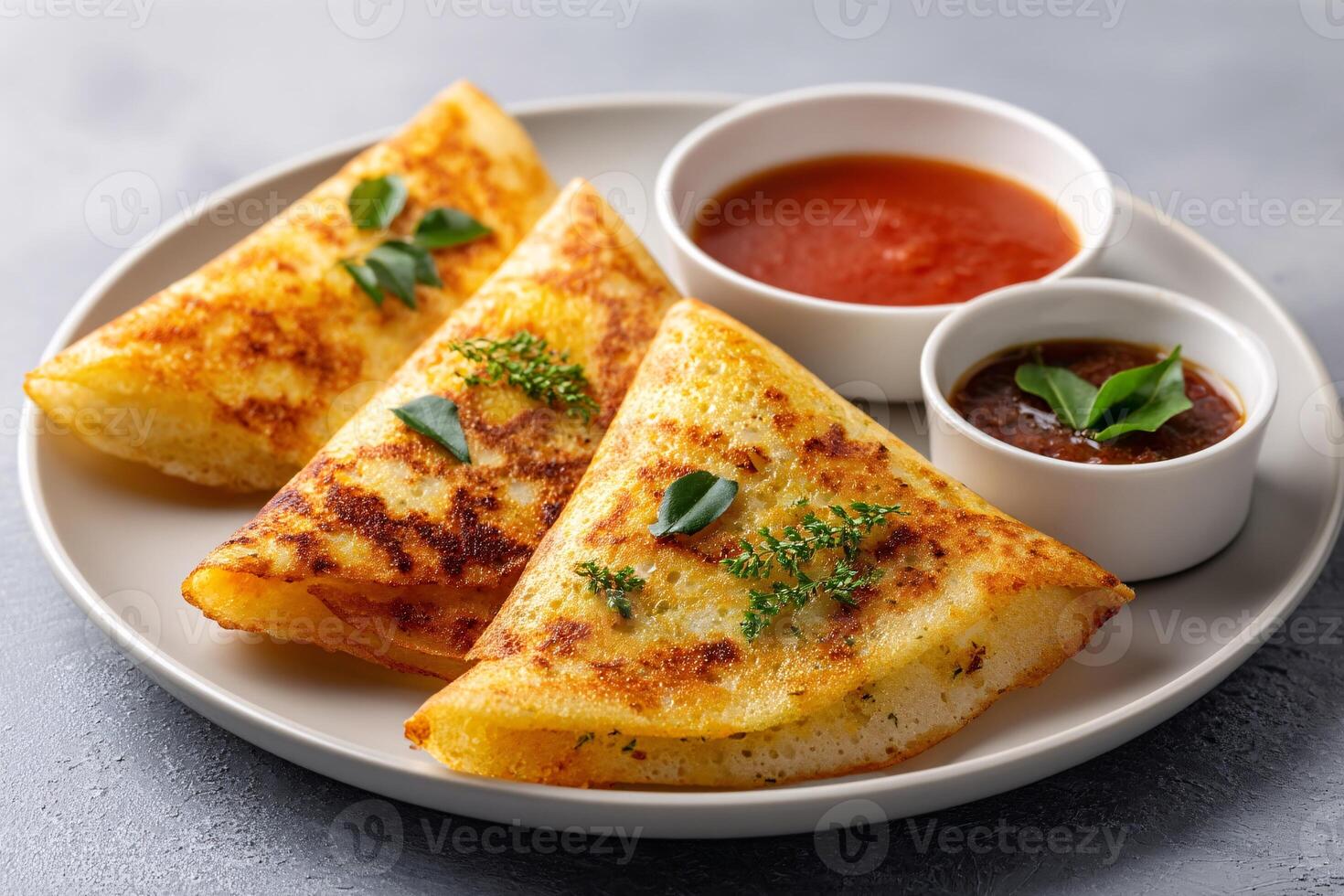 tempting dosa in the sunny corner on a light gray background, in a clean food photography style photo