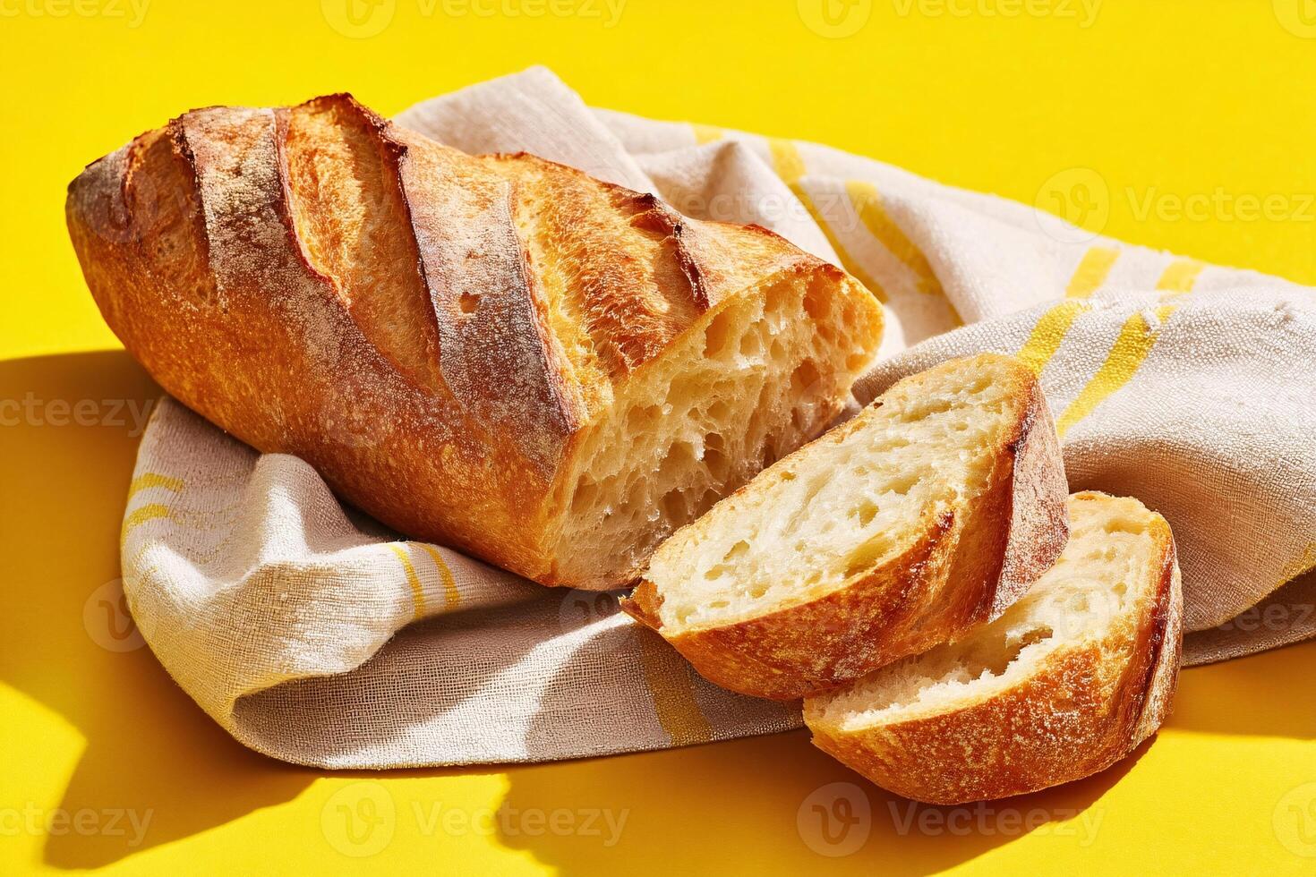 tempting cuban bread in the sunny corner on a cream background, in a clean food photography style photo