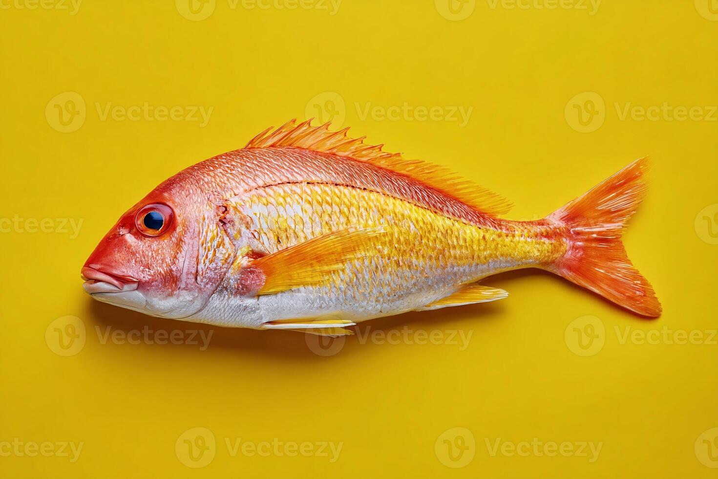 tempting snapper in the minimalist corner on a pastel yellow background photo