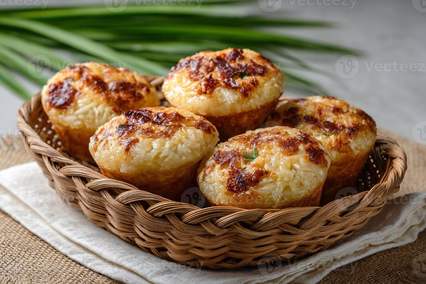 tempting bibingka in the rustic corner on a cream background, in a clean food photography style photo