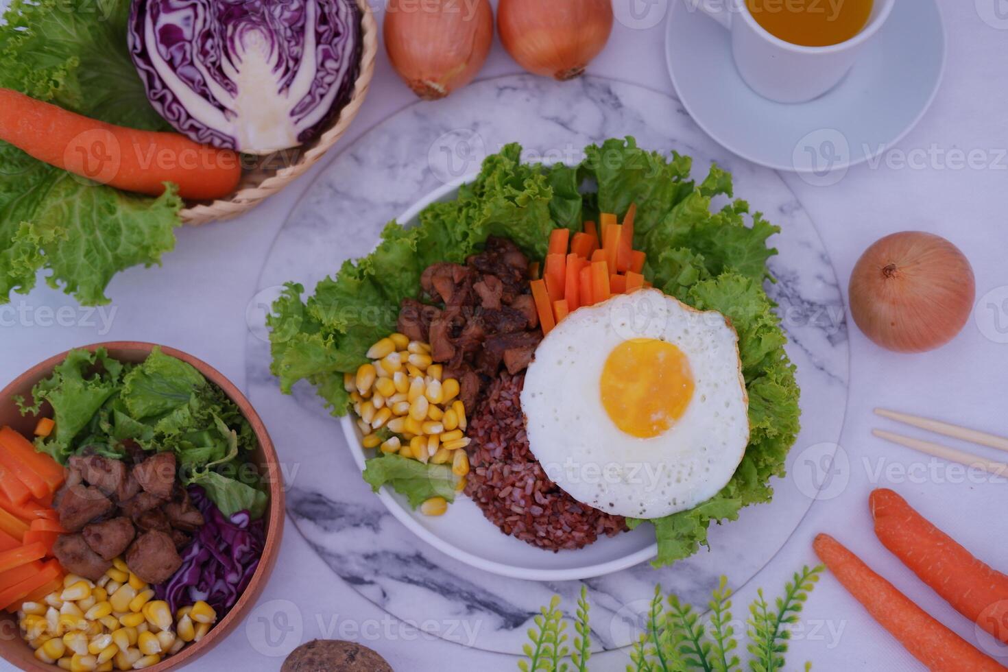 Delicious and Healthy Food Plate with Fresh Ingredients photo