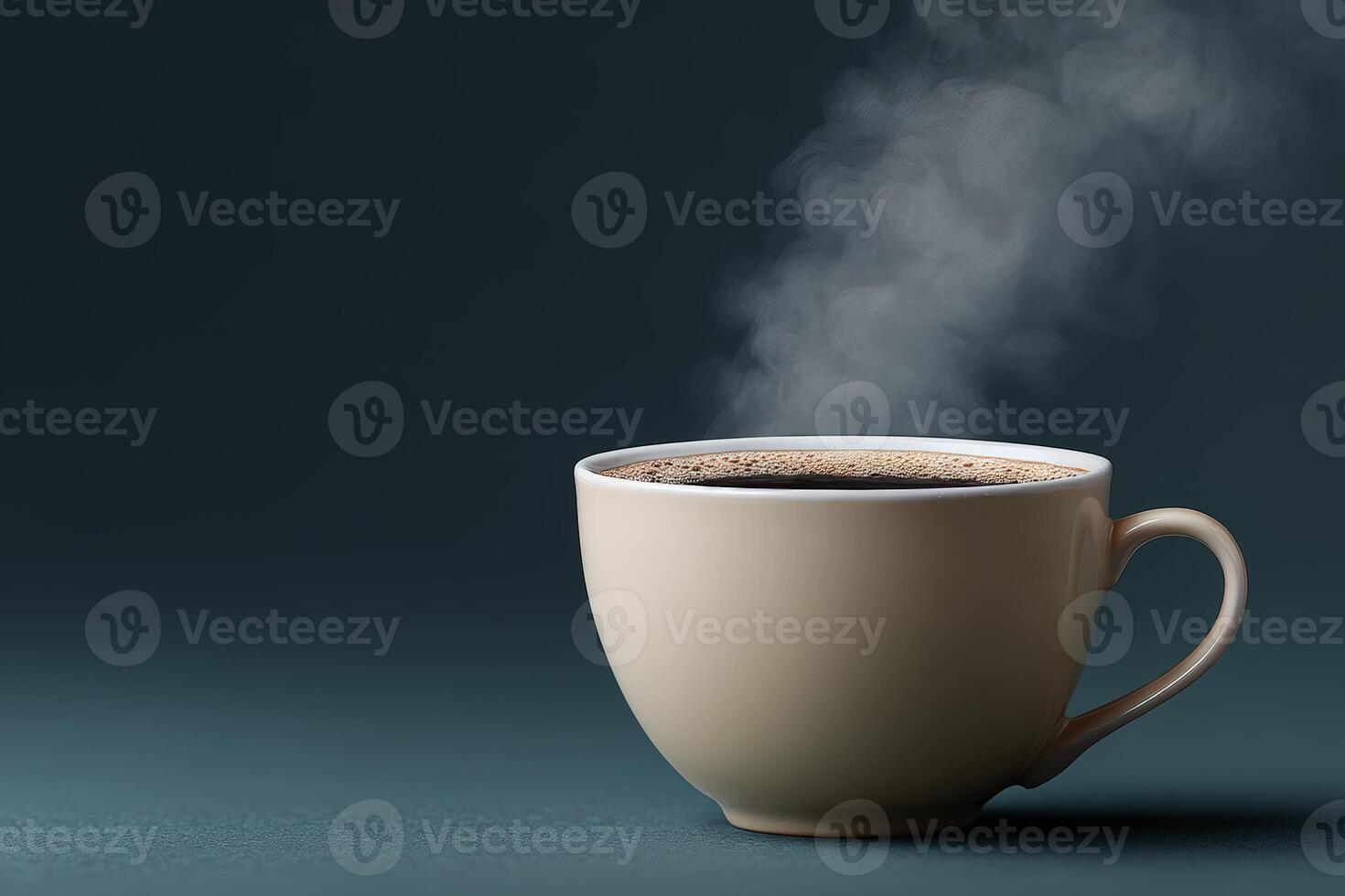 Warm coffee cup steaming on a simple surface with a muted backdrop in soft lighting photo