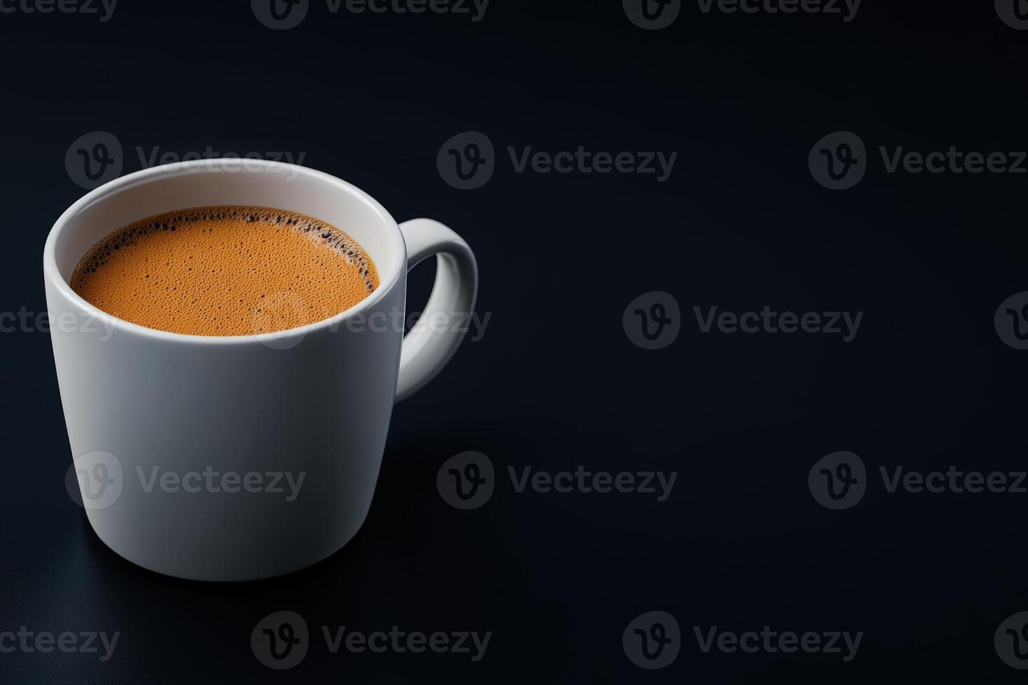 Delicious cup of coffee on a dark surface with foam on top at a cozy cafe photo