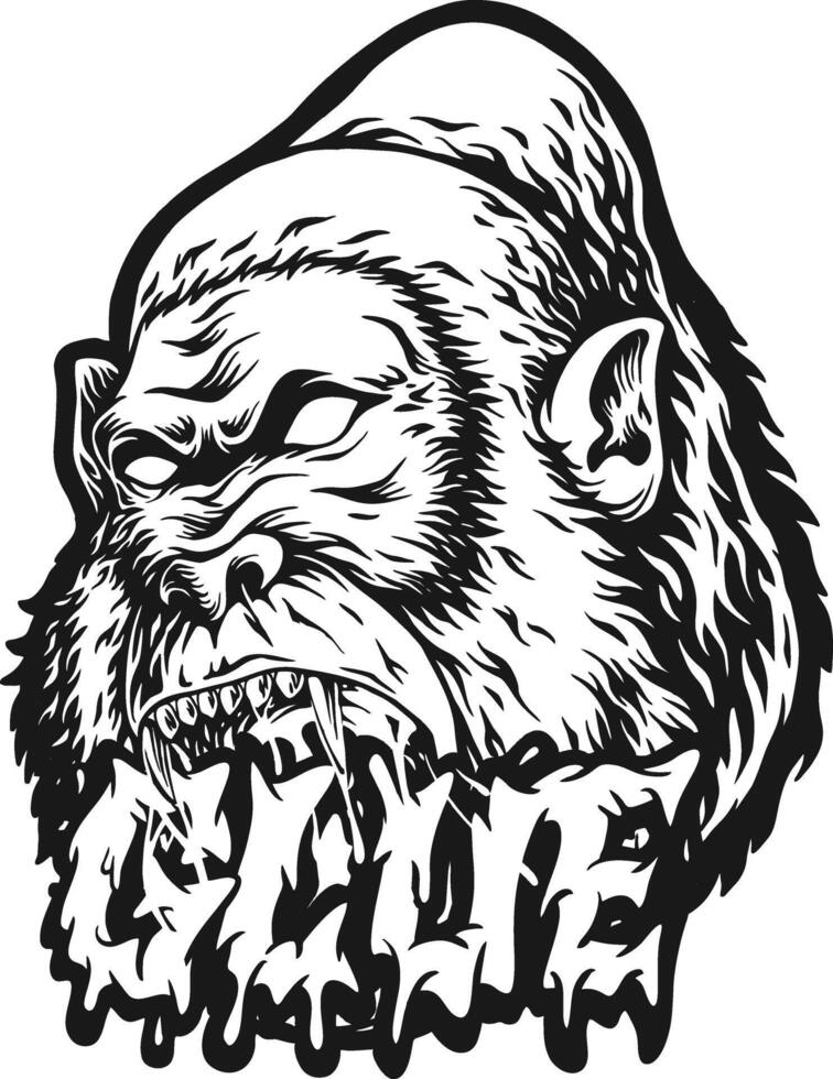 Gorilla Mascot with Dripping Typography Silhouette Design vector