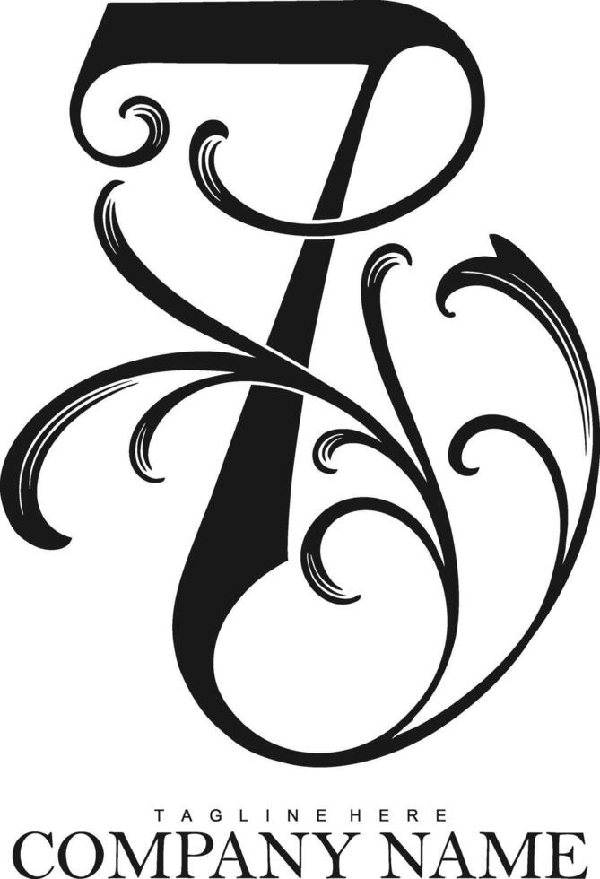 Decorative Number 7 with Floral Ornaments Silhouette vector
