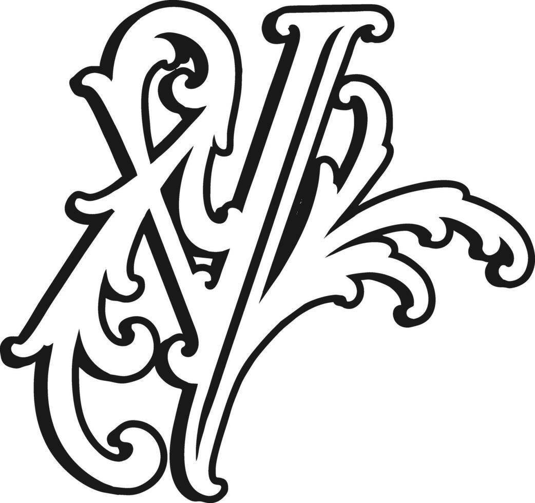Decorative Letter V with ornaments Silhouette vector