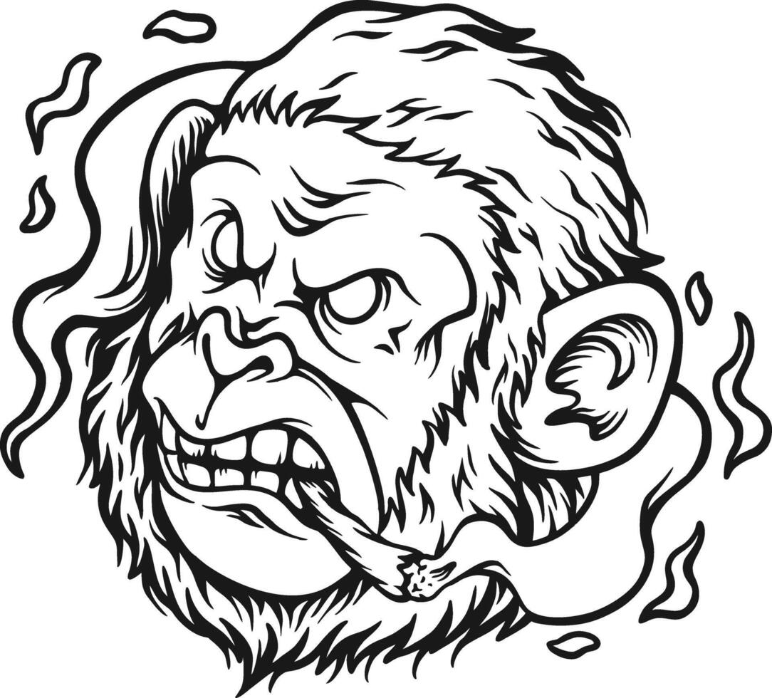 Monkey Head with Joint Silhouette Illustration vector