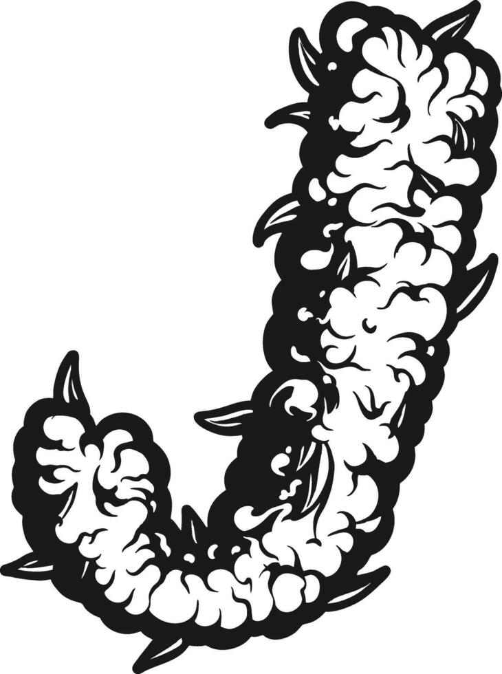 J Letter Formed by Cannabis Plant with Outline Silhouette vector