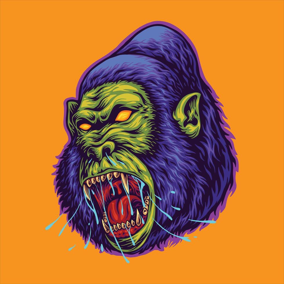Angry Gorilla Portrait With Open Mouth Water Splash vector