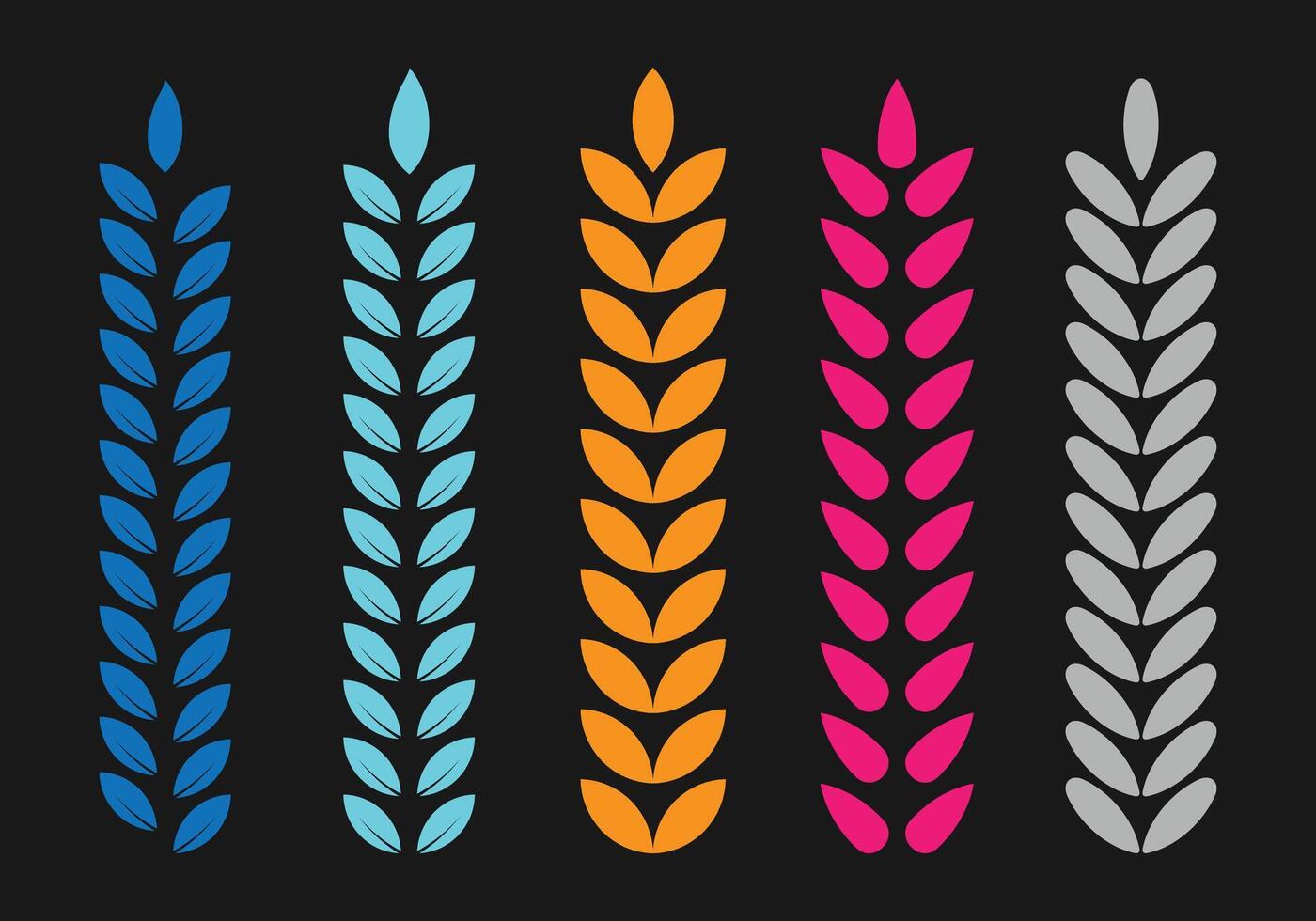Five color leaf set design vector