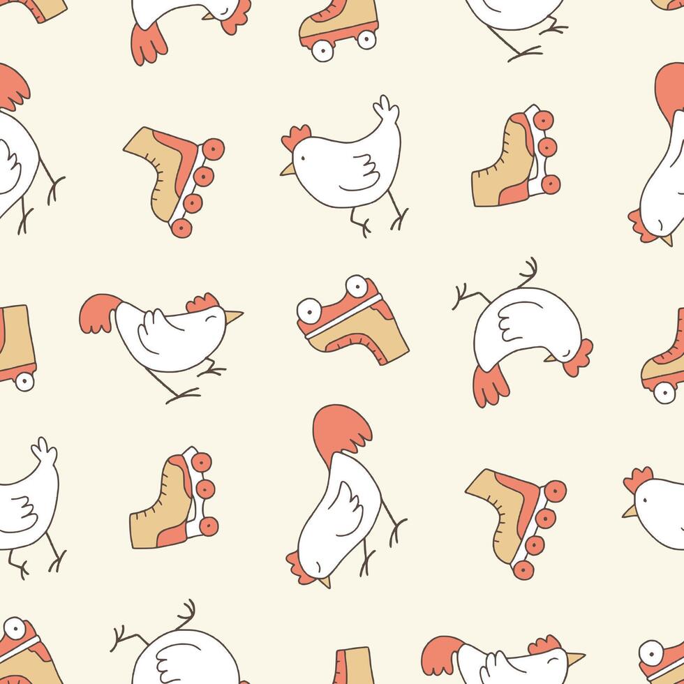 Chicken Roller Skate Pattern Illustration Seamless for Background Wallpaper Packaging Cover vector