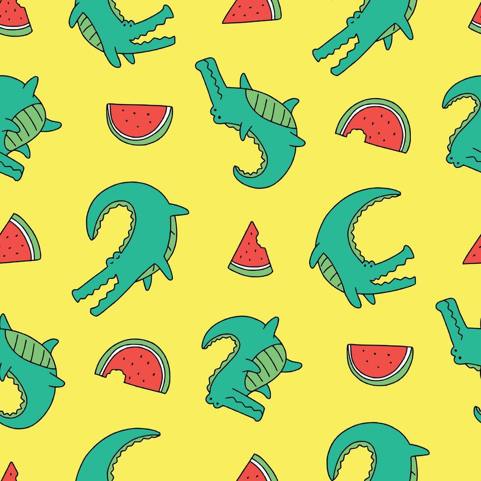 Seamless Pattern of Crocodile Animal Watermelon Background for Fashion Wrapping Print Fabric Surface vector