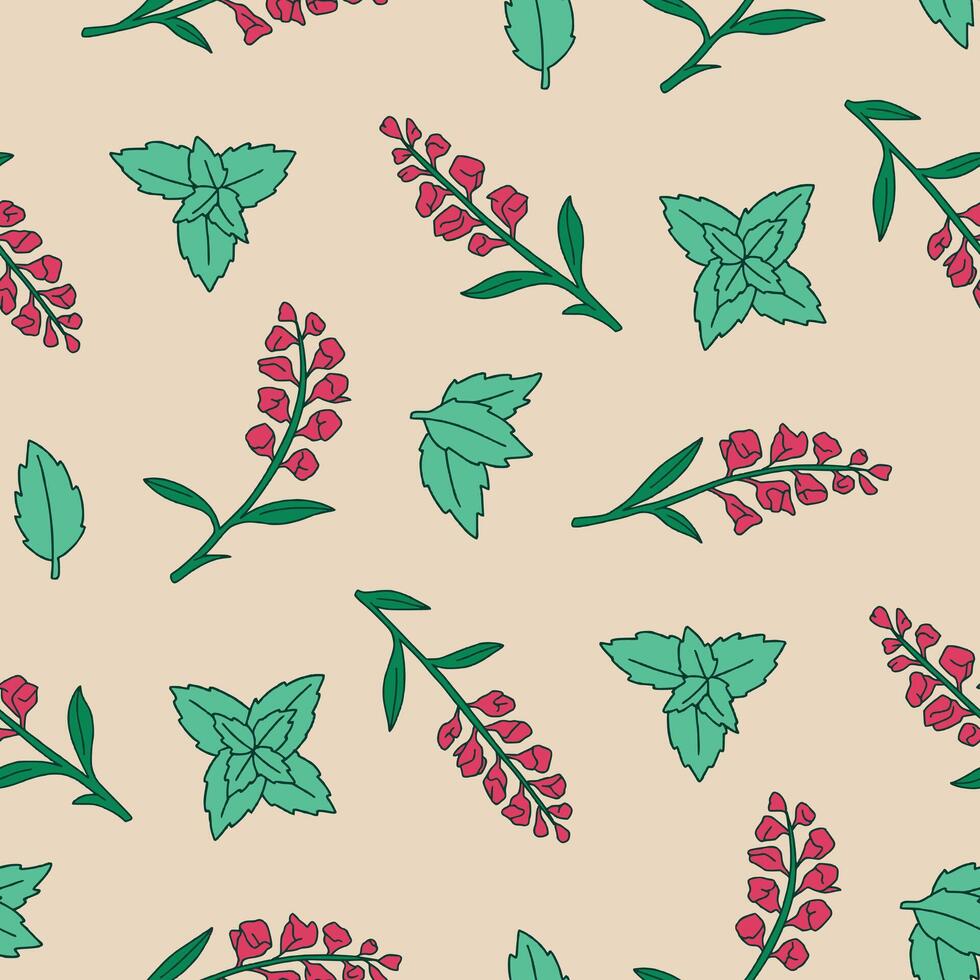 Seamless Pattern of Snapdragon Flower Peppermint Background for Fashion Wrapping Print vector