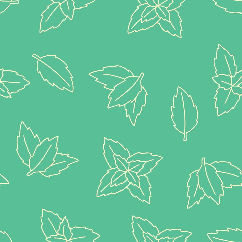 Outline Peppermint Leaf Seamless Pattern Background for Surface Print Fabric Fashion vector