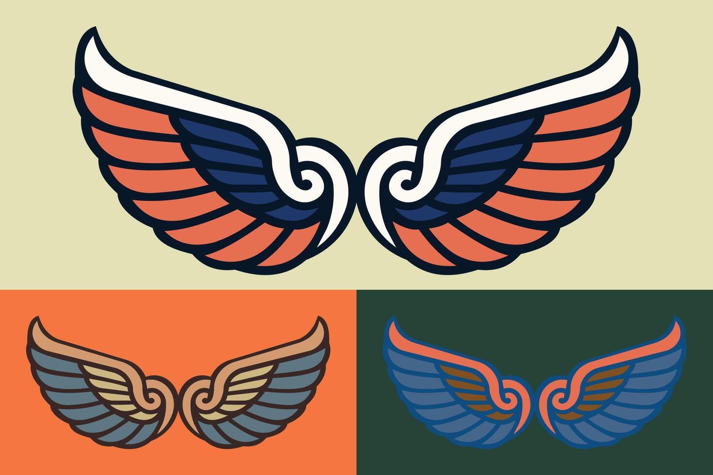 Retro Winged Emblem, Vintage Ornamental Wings Design for Logos, Tattoos and Badges vector