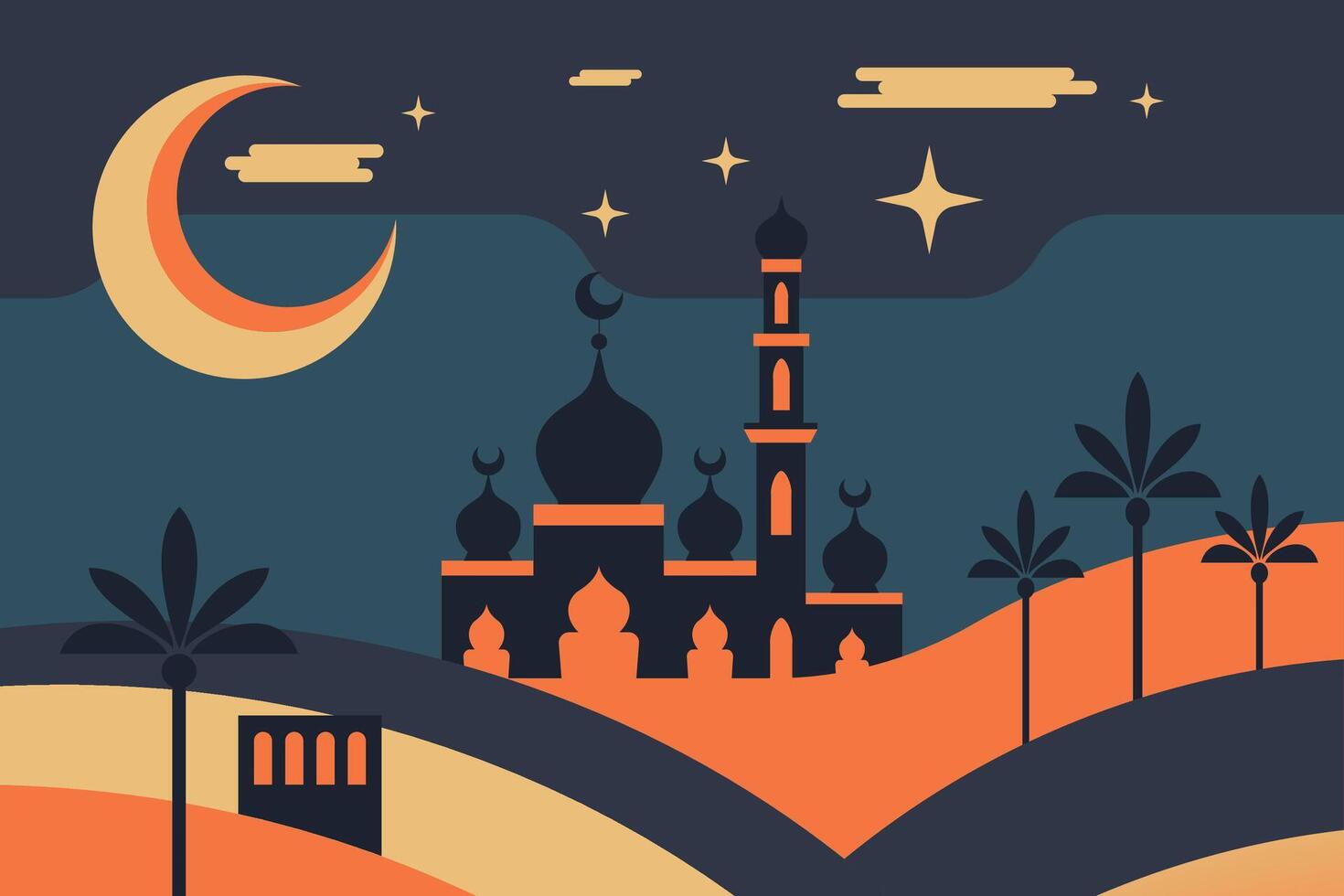 Islamic background with mosque and palm trees vector