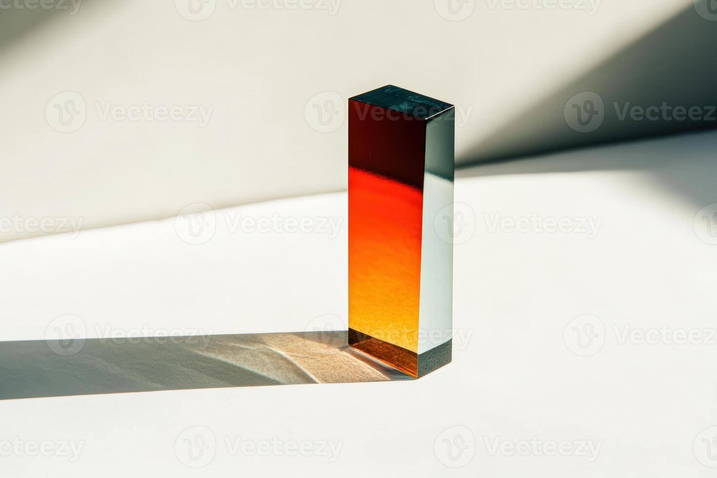 Sleek rectangular prism casting an intriguing gradient shadow indoors photo