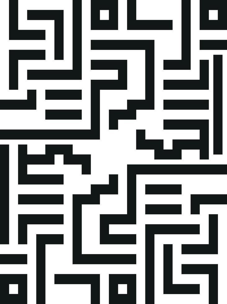 Bold black and white geometric maze pattern with a modern, abstract design. vector