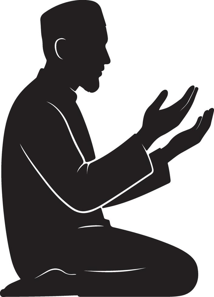 Peaceful black silhouette of a Muslim man in prayer vector