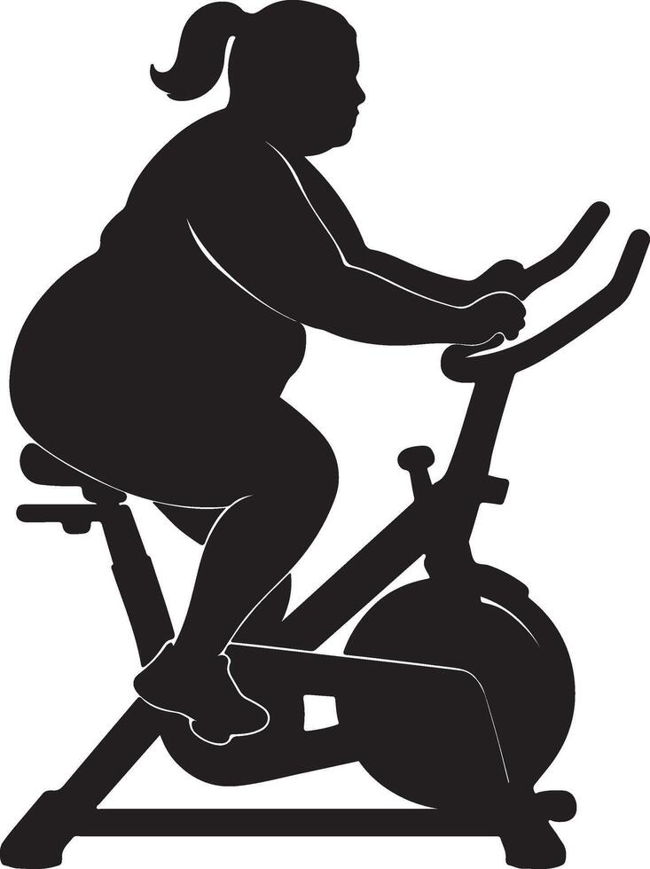 Plus Size Woman Cycling on Gym Silhouette Art Illustration vector