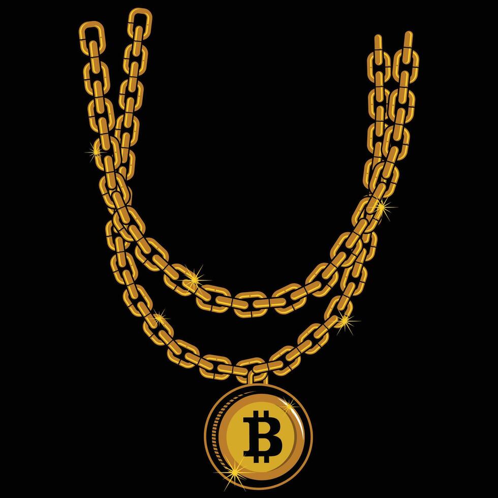 bitcoin necklace hiphop design logo vector