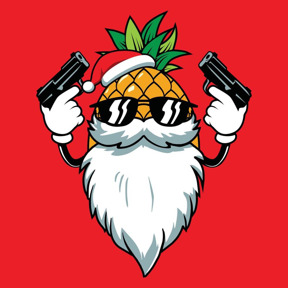santa pineapple with double gun vector