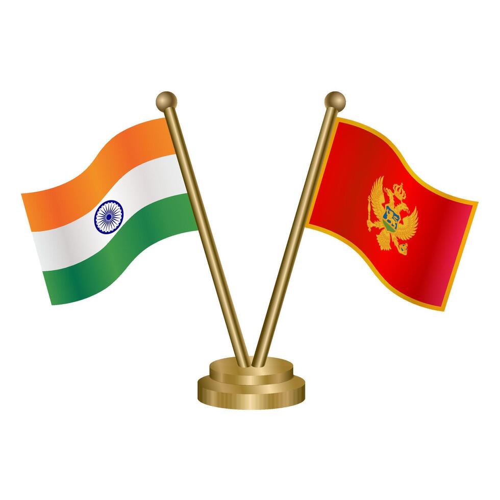 India and Montenegro table flag relation. vector
